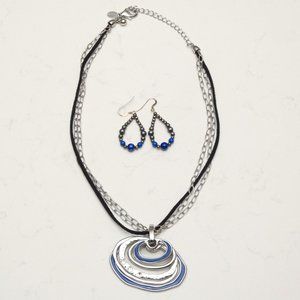 Silver & blue Chico's necklace with lapis earrings